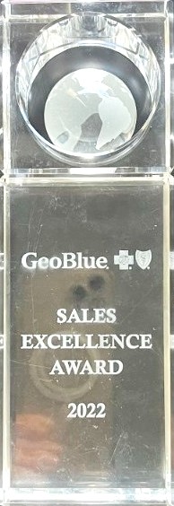 "Superyacht Insurance Group has received the "Sales Excellence Award" from GeoBlue, for achieving outstanding crew medical insurance sales in 2022."